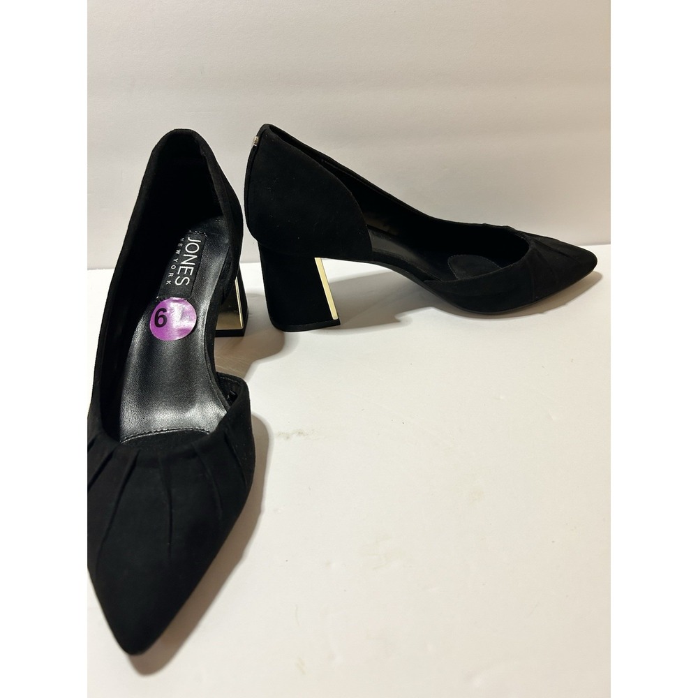 Jones New‎ York Canda Black D'Orsay Pump Women's 6.5 Block Gold Heel Accent NEW